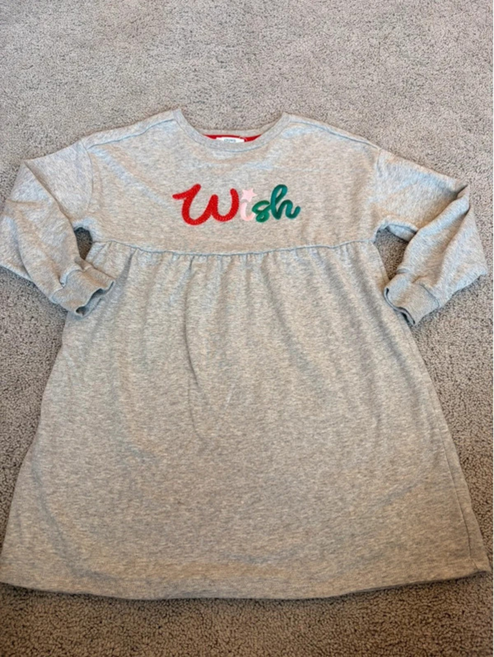 Crown & Ivy Kids Gray Wish Sweatshirt Dress Size Small Christmas Holiday
